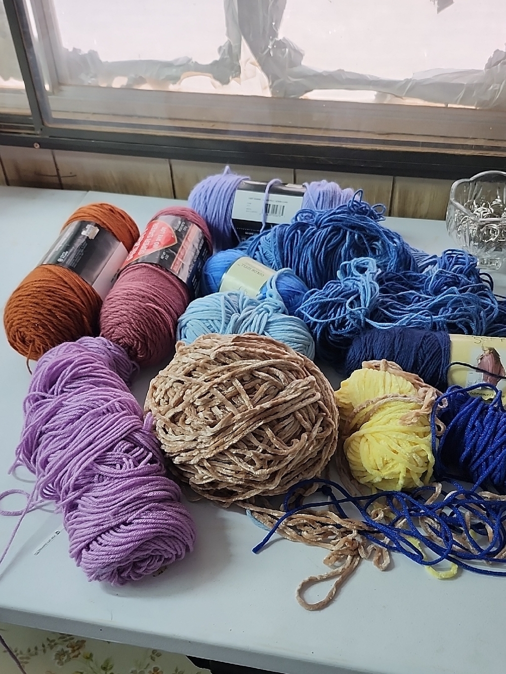 Assorted Multi-Color Yarn Bundle - Blues, Purple, Tan, Yellow